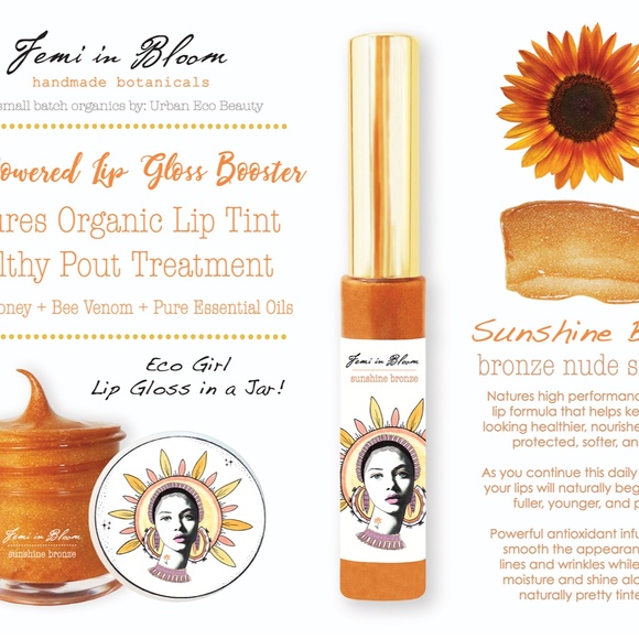 Sunshine Bronze Sheer Shimmer Organic Lip Gloss Plumper Treatment - Picture 5 of 15